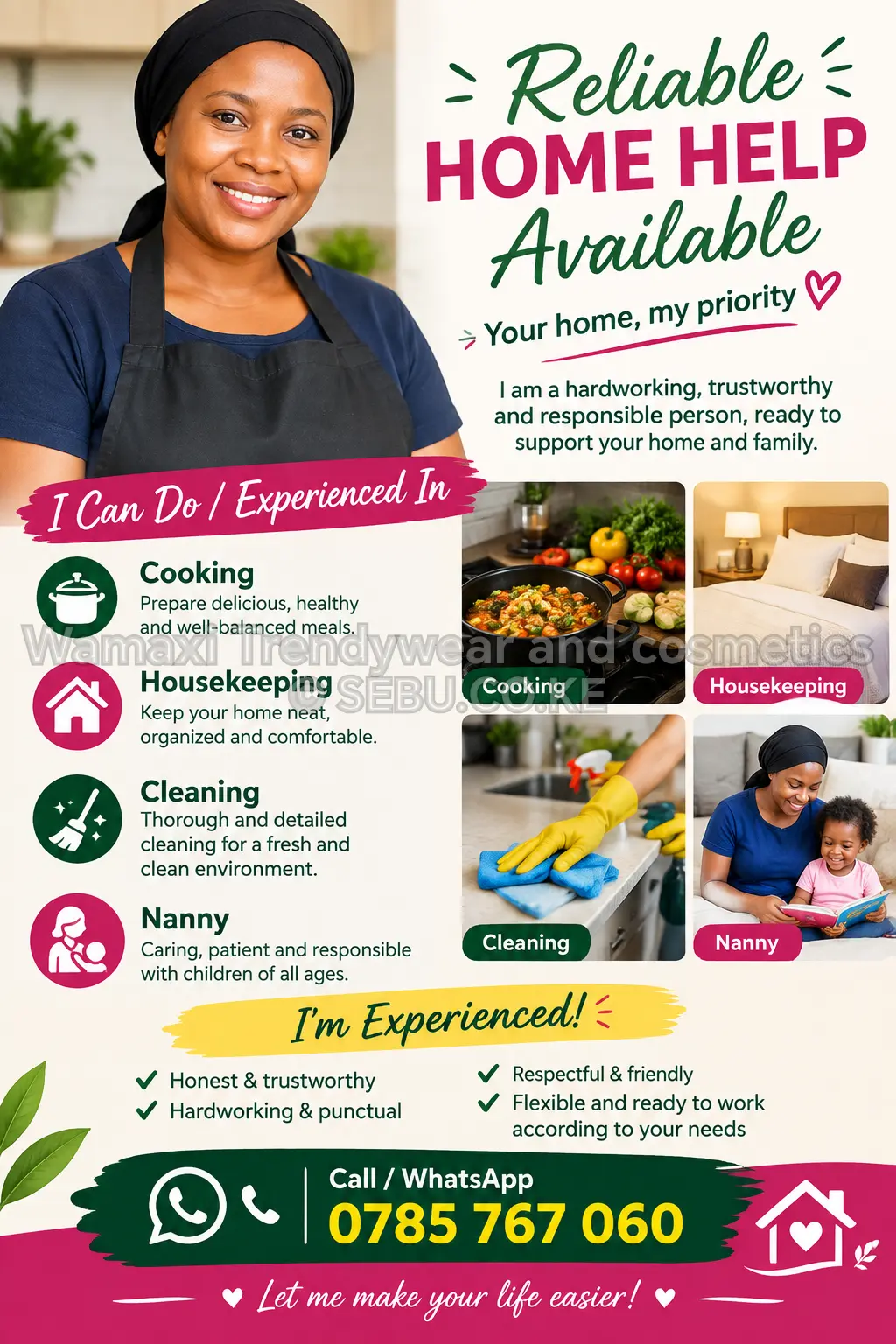 Nanny /Cook /Cleaner/Housekeeping